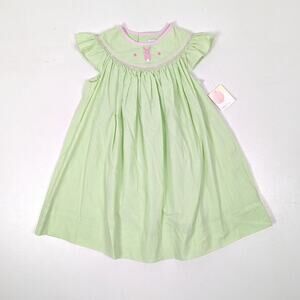 Petit Ami Dress Girls Size 2T Green Gingham Smocked Bunny Flutter Boutique